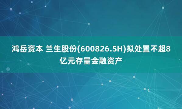 鸿岳资本 兰生股份(600826.SH)拟处置不超8亿元存量金融资产