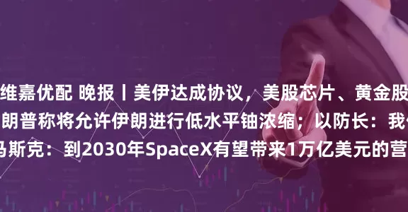维嘉优配 晚报丨美伊达成协议，美股芯片、黄金股盘前上涨，油价跌5%；特朗普称将允许伊朗进行低水平铀浓缩；以防长：我们绝不撤军；马斯克：到2030年SpaceX有望带来1万亿美元的营收；Meta从“催着用AI”变“管着用AI”